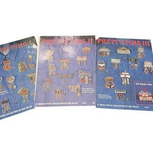 Leisure Arts Pretty Pins Collections 1-3 Cross Stitch‎ Pattern Leaflets 1995